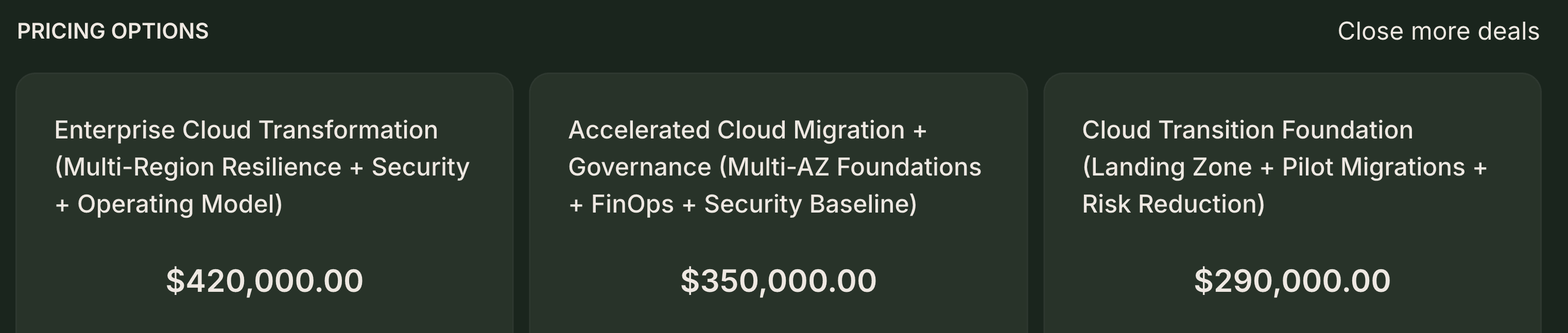 Multiple pricing options with increasing value